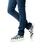 Forest Green And White Checkered Print White Slip On Shoes