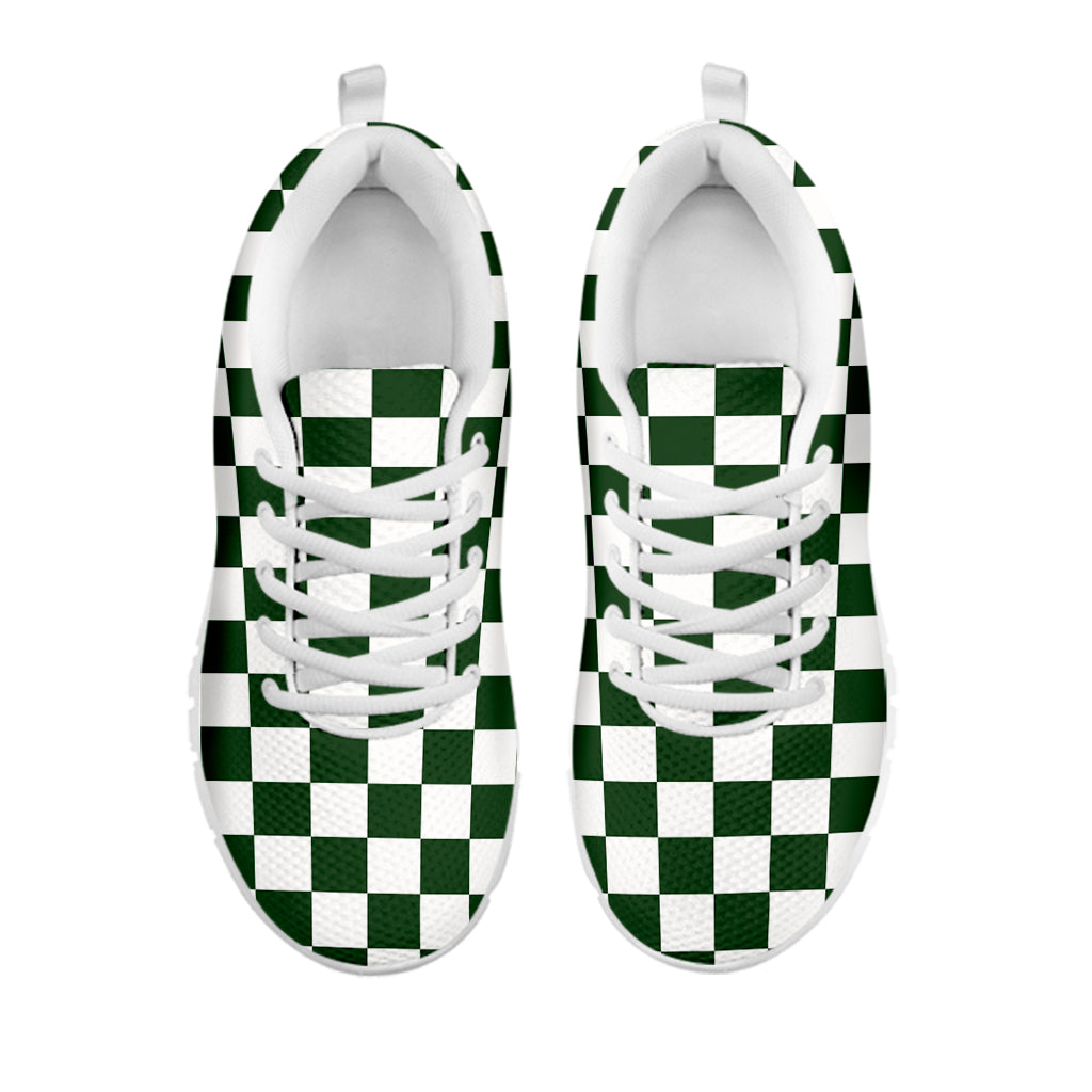 Forest Green And White Checkered Print White Sneakers