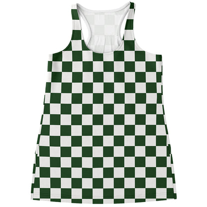 Forest Green And White Checkered Print Women's Racerback Tank Top