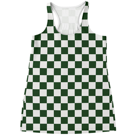 Forest Green And White Checkered Print Women's Racerback Tank Top