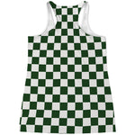 Forest Green And White Checkered Print Women's Racerback Tank Top
