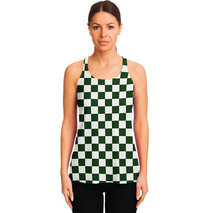 Forest Green And White Checkered Print Women's Racerback Tank Top