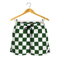 Forest Green And White Checkered Print Women's Shorts