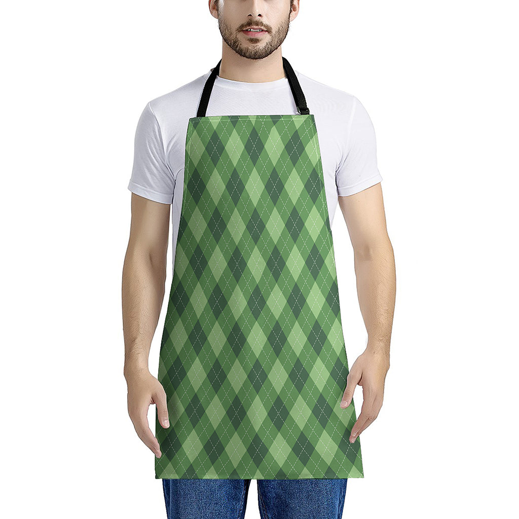 Forest Green Argyle Pattern Print Apron