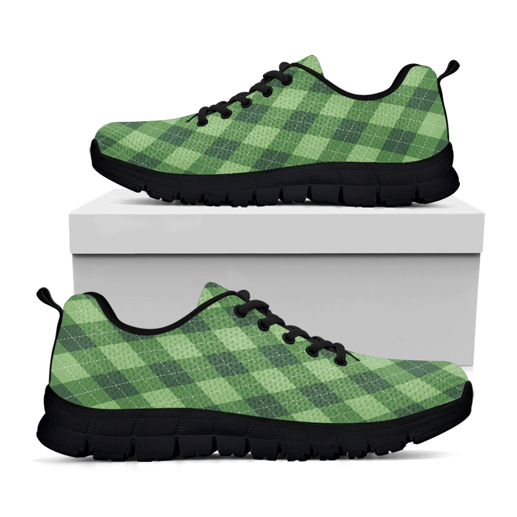 Forest Green Argyle Pattern Print Black Sneakers