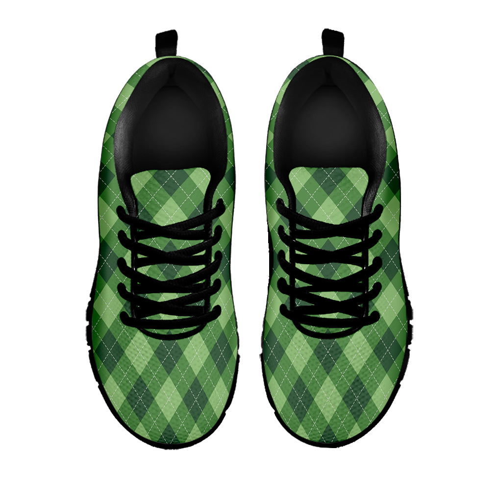 Forest Green Argyle Pattern Print Black Sneakers