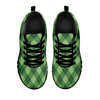 Forest Green Argyle Pattern Print Black Sneakers