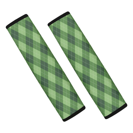 Forest Green Argyle Pattern Print Car Seat Belt Covers