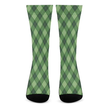 Forest Green Argyle Pattern Print Crew Socks