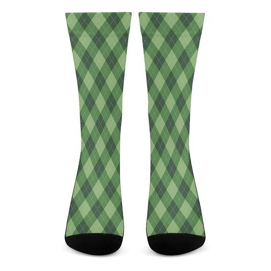 Forest Green Argyle Pattern Print Crew Socks