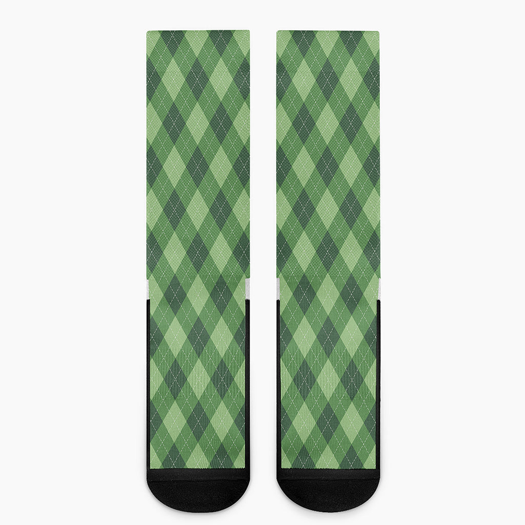 Forest Green Argyle Pattern Print Crew Socks