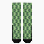 Forest Green Argyle Pattern Print Crew Socks