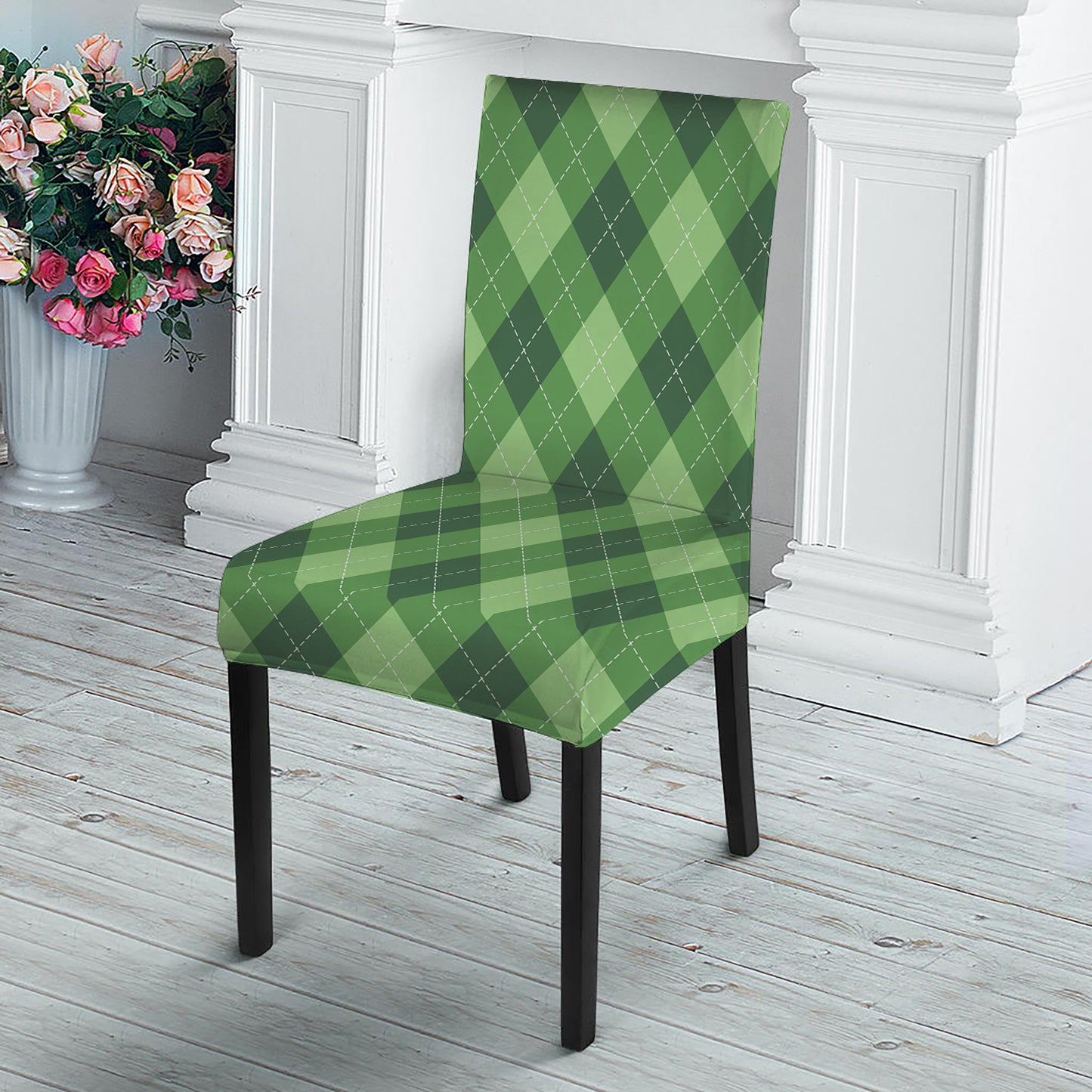 Forest Green Argyle Pattern Print Dining Chair Slipcover
