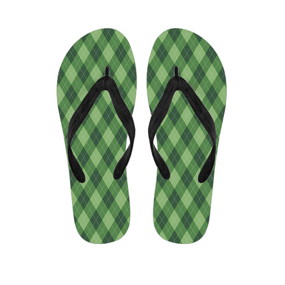 Forest Green Argyle Pattern Print Flip Flops