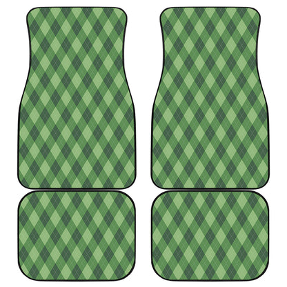 Forest Green Argyle Pattern Print Front and Back Car Floor Mats