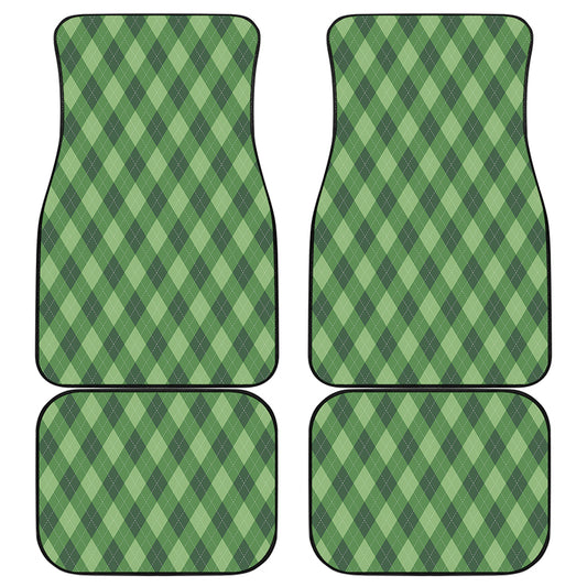 Forest Green Argyle Pattern Print Front and Back Car Floor Mats