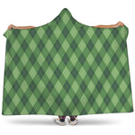 Forest Green Argyle Pattern Print Hooded Blanket