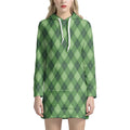 Forest Green Argyle Pattern Print Pullover Hoodie Dress