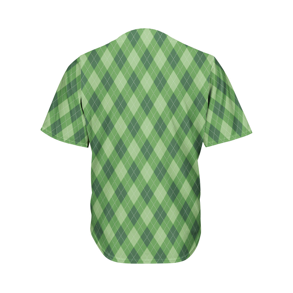 Forest Green Argyle Pattern Print Men's Baseball Jersey