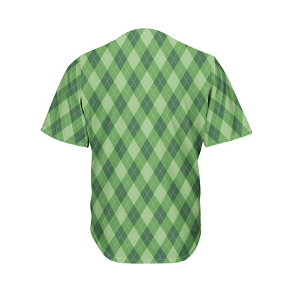 Forest Green Argyle Pattern Print Men's Baseball Jersey