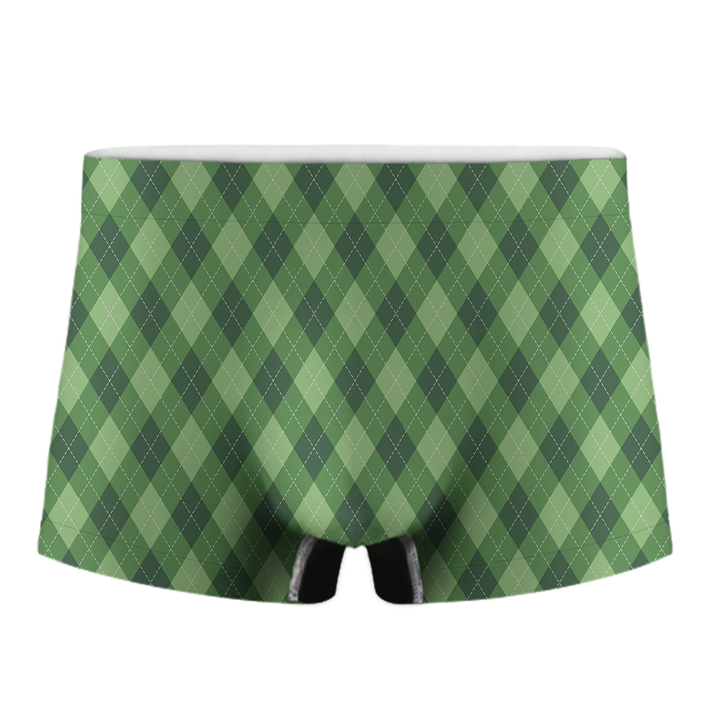 Forest Green Argyle Pattern Print Men's Boxer Briefs