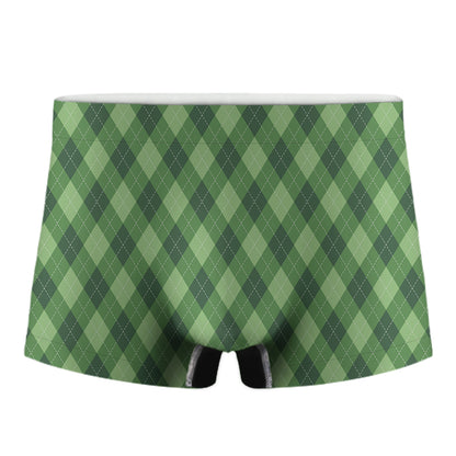 Forest Green Argyle Pattern Print Men's Boxer Briefs