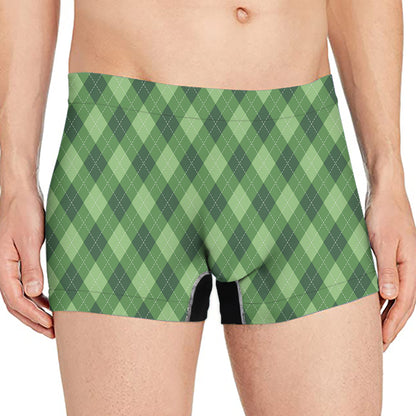 Forest Green Argyle Pattern Print Men's Boxer Briefs