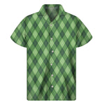Forest Green Argyle Pattern Print Men's Short Sleeve Shirt