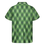 Forest Green Argyle Pattern Print Men's Short Sleeve Shirt