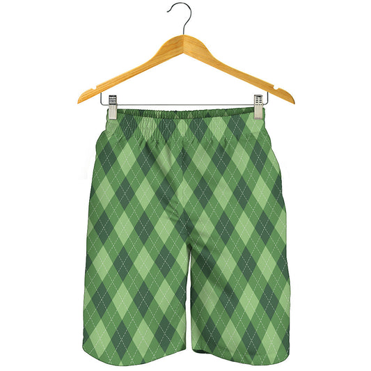 Forest Green Argyle Pattern Print Men's Shorts