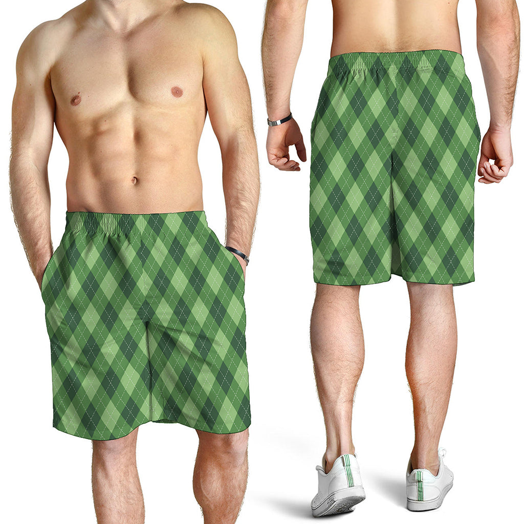 Forest Green Argyle Pattern Print Men's Shorts