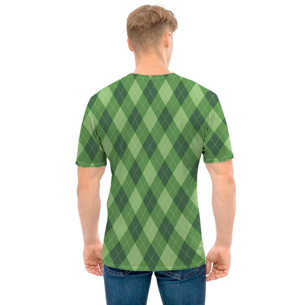 Forest Green Argyle Pattern Print Men's T-Shirt
