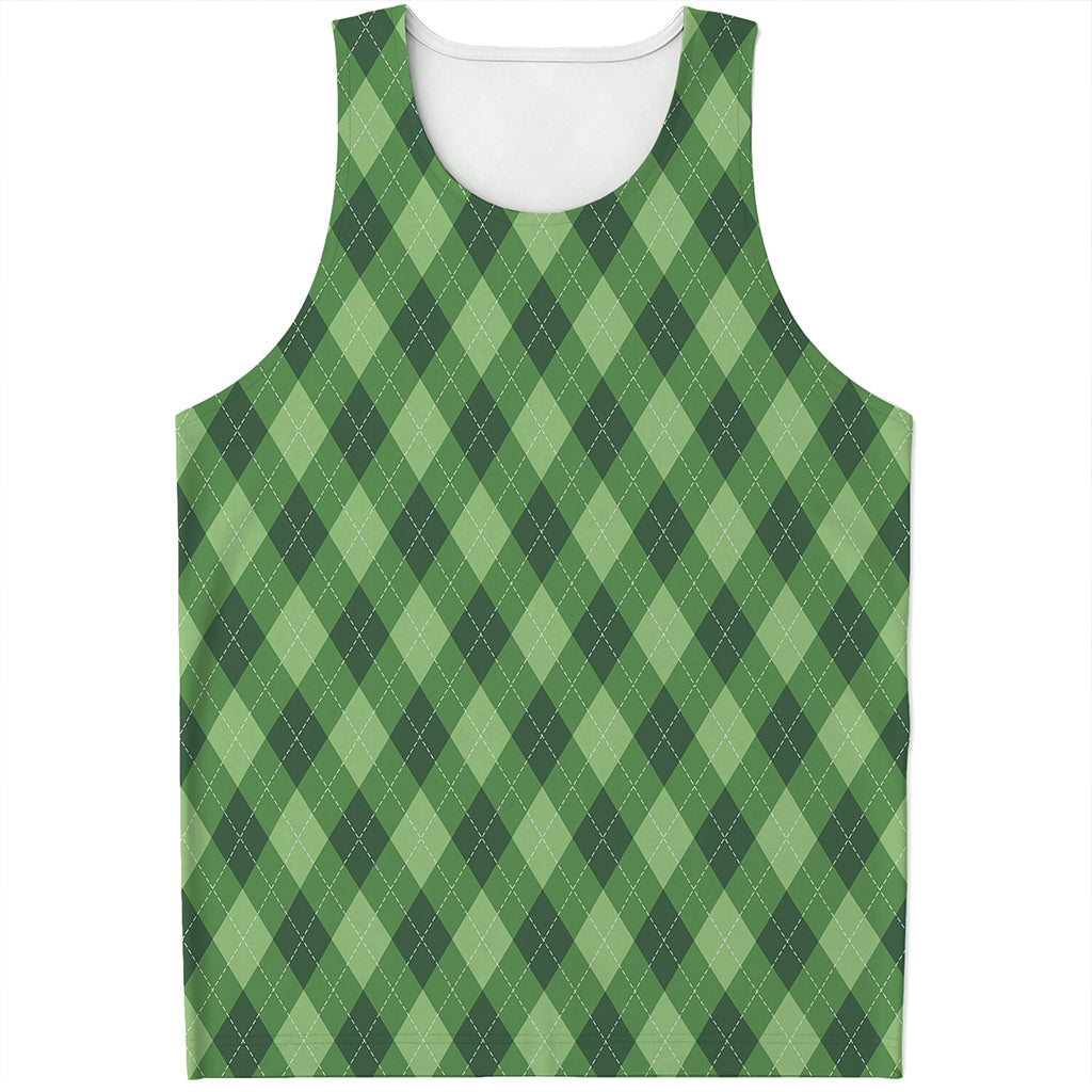 Forest Green Argyle Pattern Print Men's Tank Top