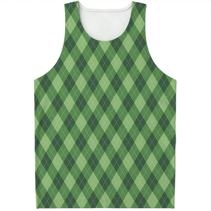 Forest Green Argyle Pattern Print Men's Tank Top