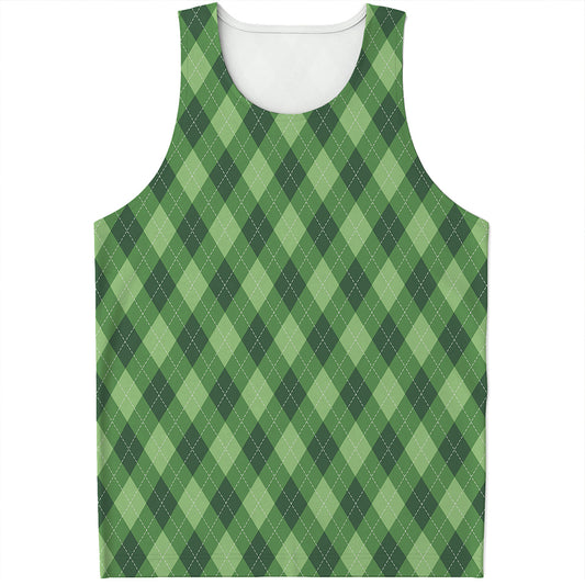 Forest Green Argyle Pattern Print Men's Tank Top