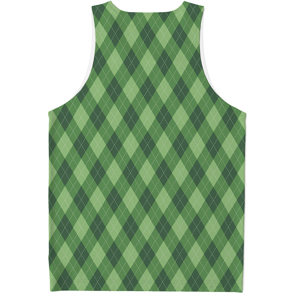 Forest Green Argyle Pattern Print Men's Tank Top