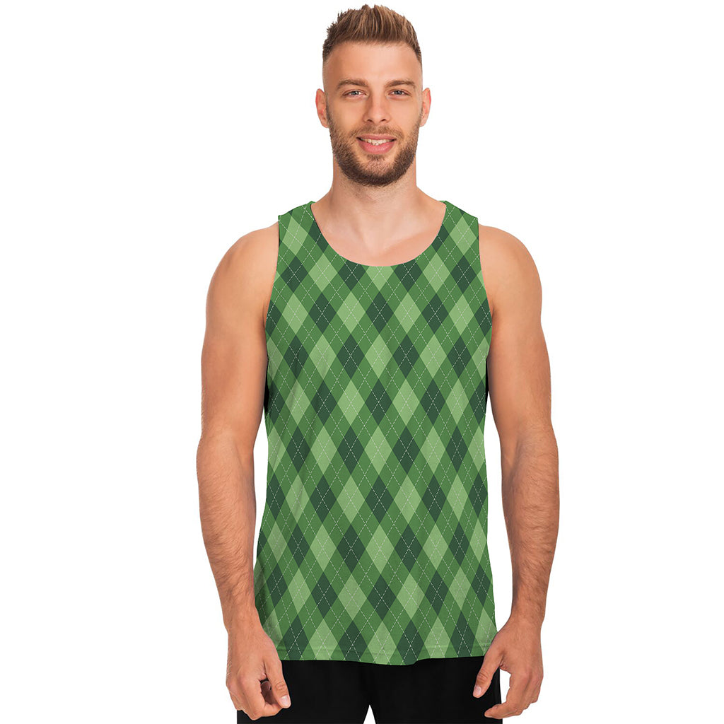 Forest Green Argyle Pattern Print Men's Tank Top