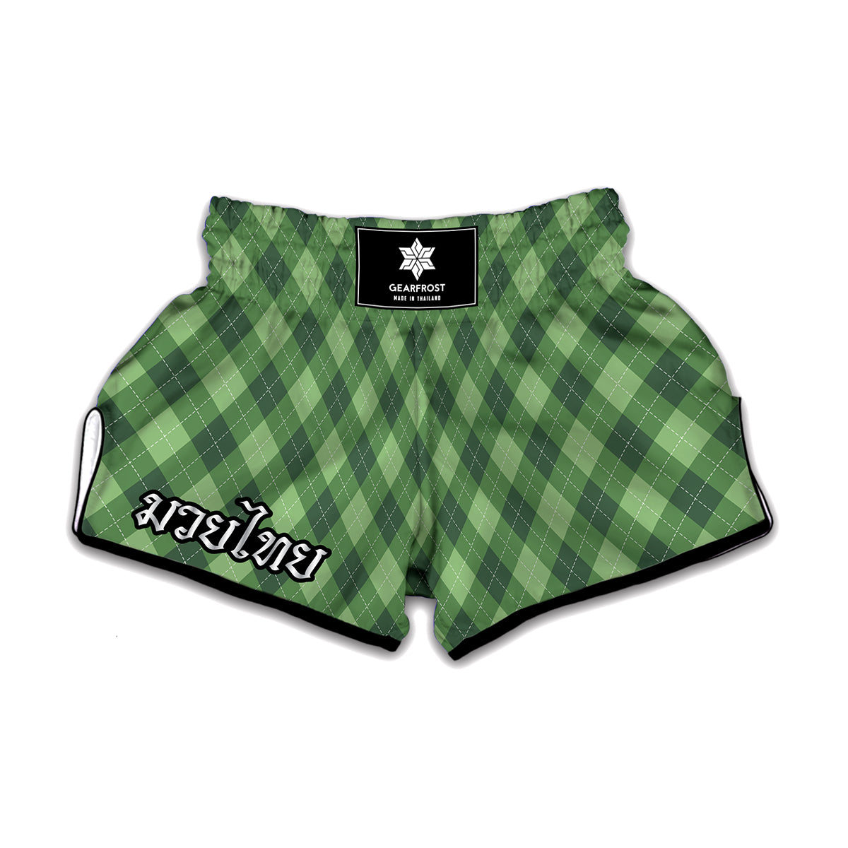 Forest Green Argyle Pattern Print Muay Thai Boxing Shorts