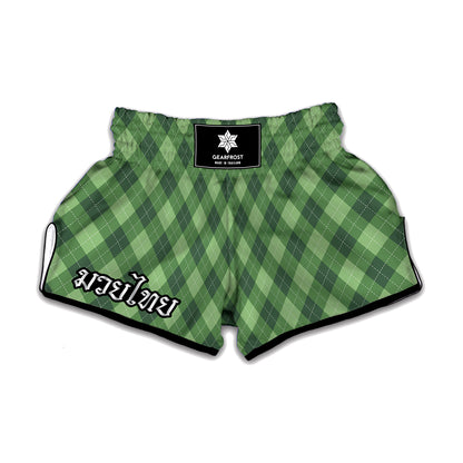 Forest Green Argyle Pattern Print Muay Thai Boxing Shorts