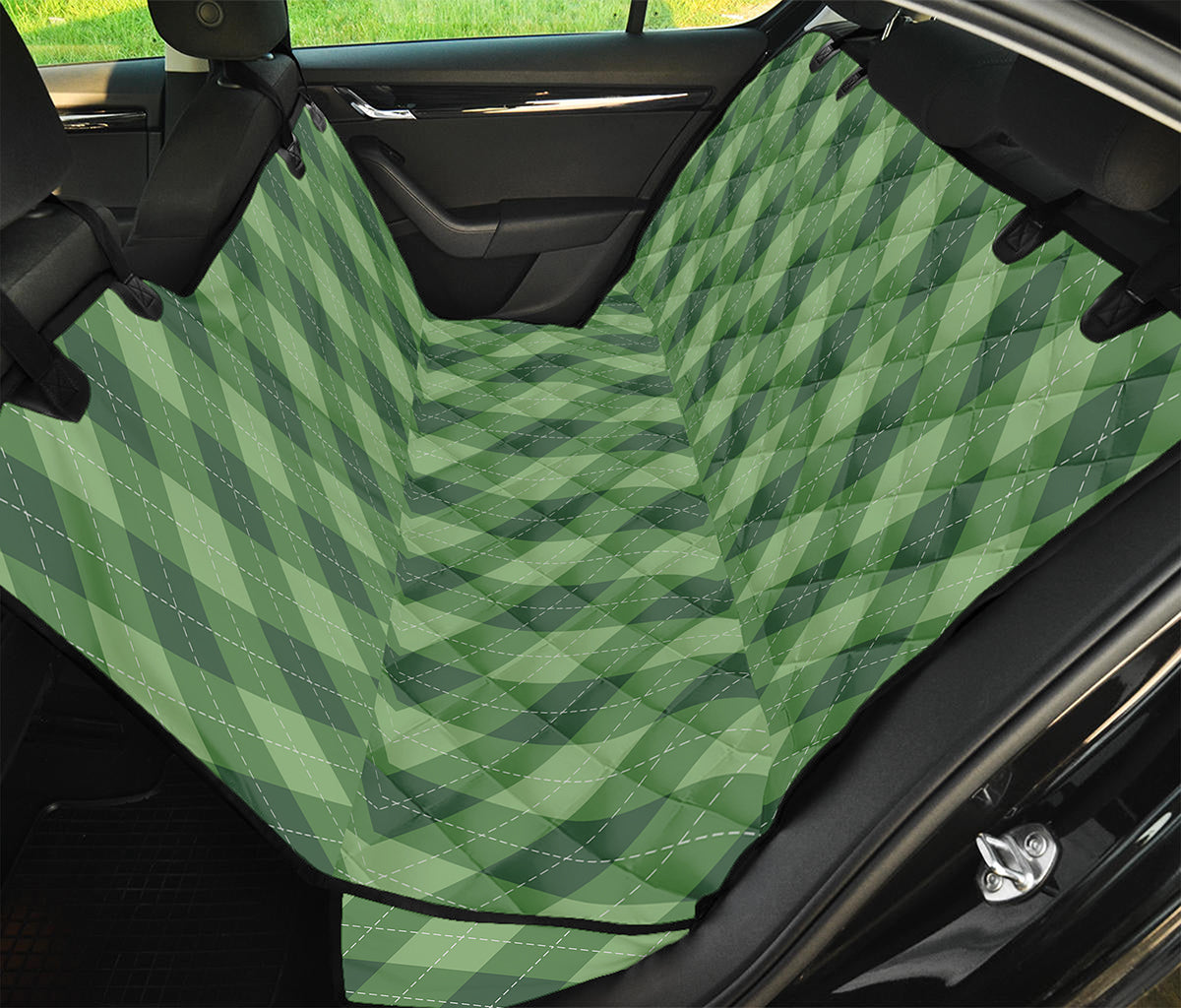 Forest Green Argyle Pattern Print Pet Car Back Seat Cover