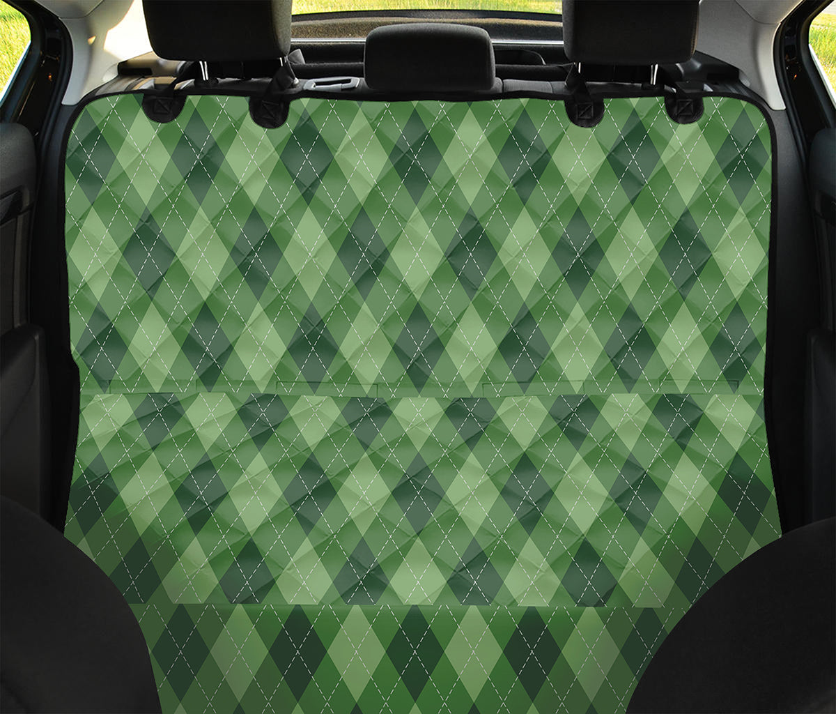 Forest Green Argyle Pattern Print Pet Car Back Seat Cover