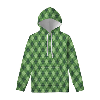 Forest Green Argyle Pattern Print Pullover Hoodie