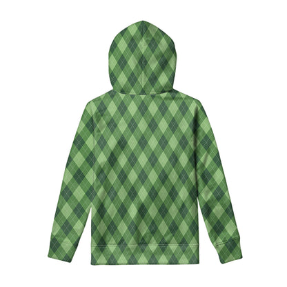 Forest Green Argyle Pattern Print Pullover Hoodie