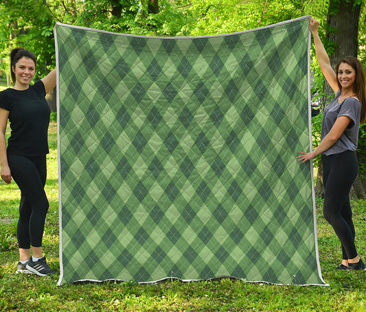 Forest Green Argyle Pattern Print Quilt