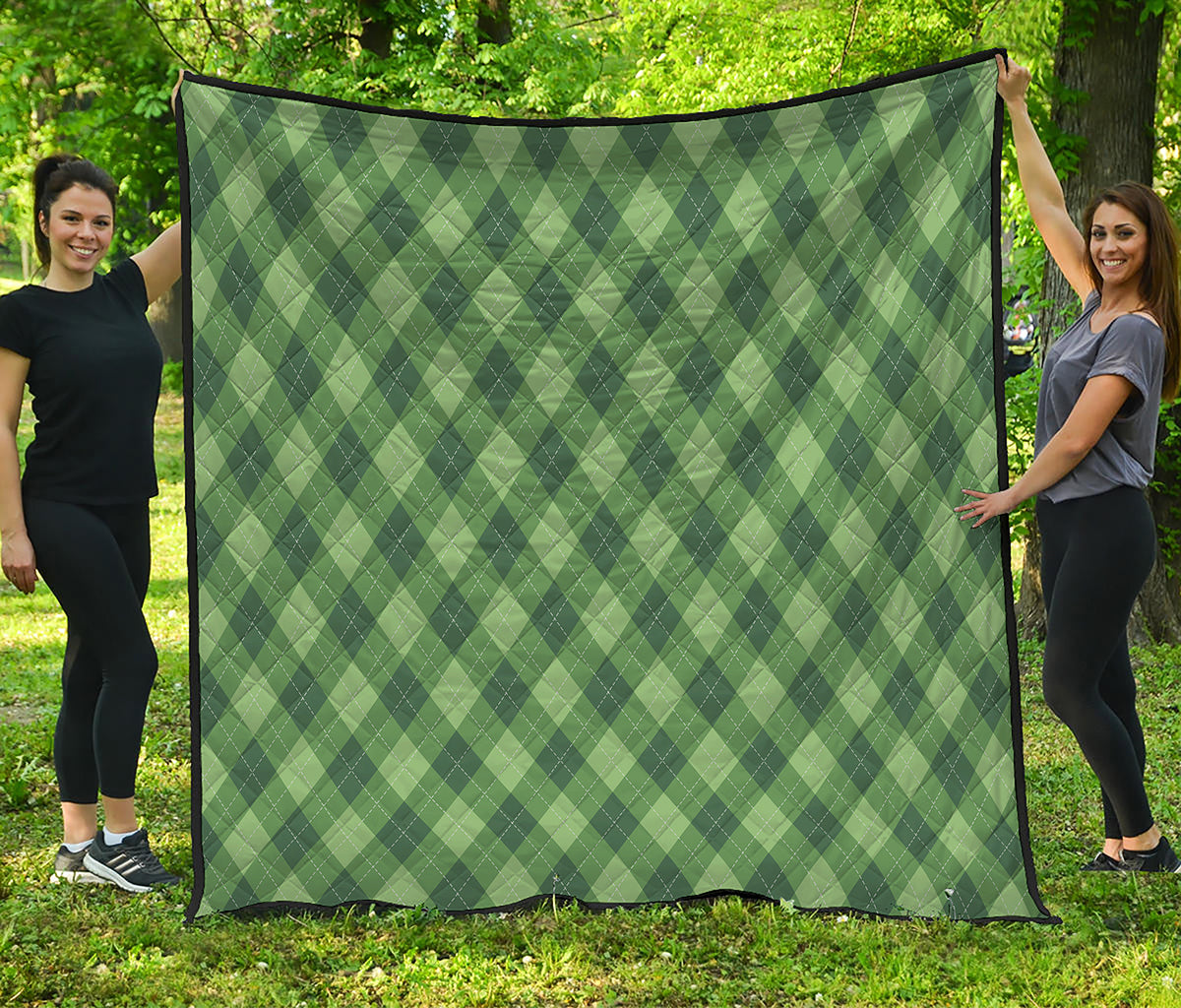 Forest Green Argyle Pattern Print Quilt