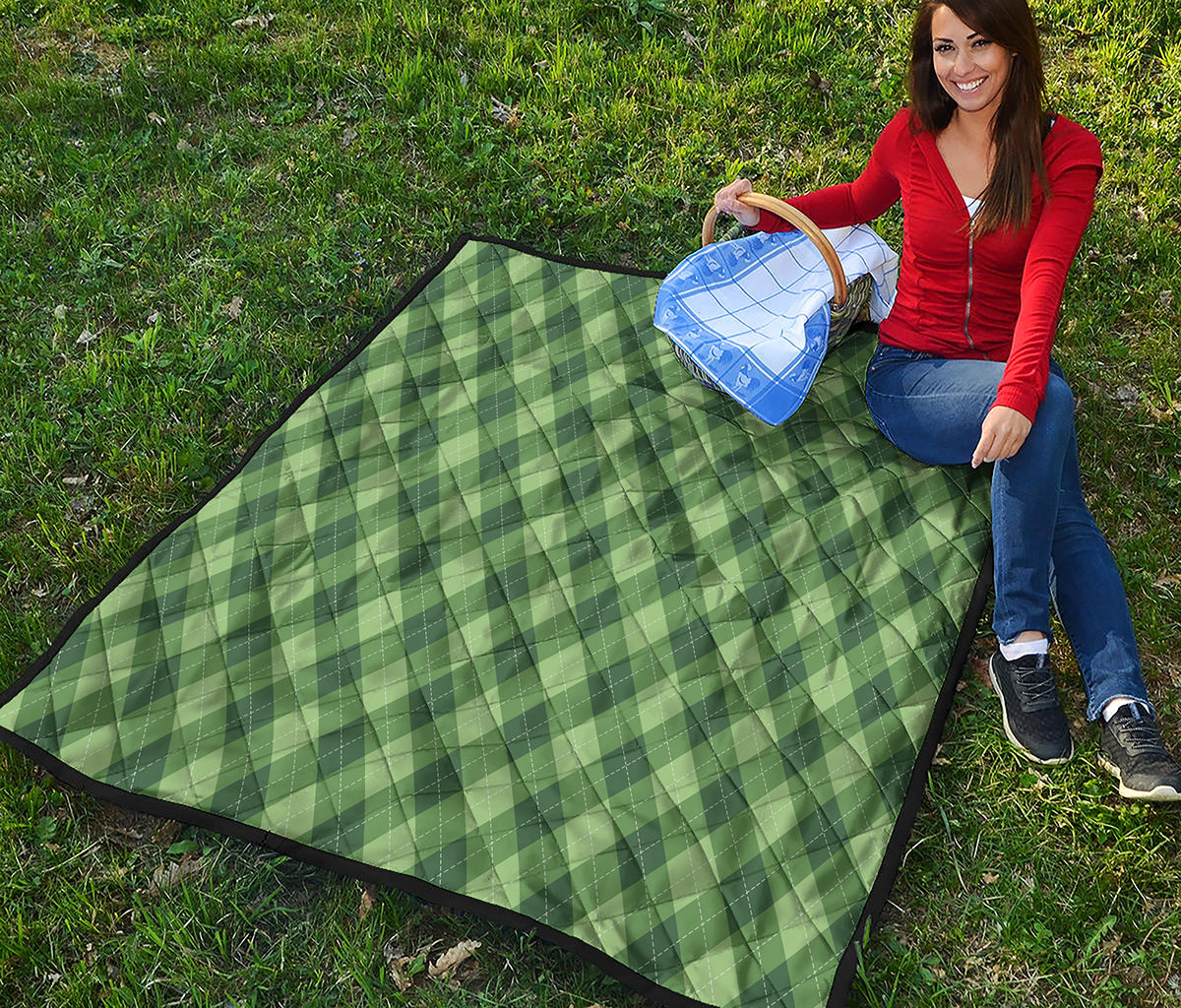Forest Green Argyle Pattern Print Quilt