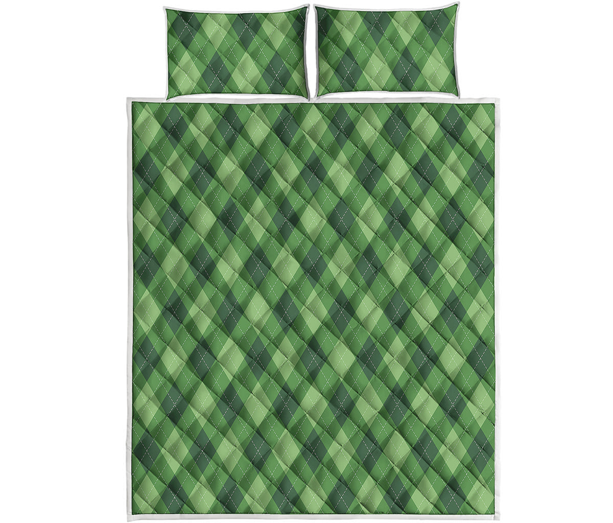 Forest Green Argyle Pattern Print Quilt Bed Set