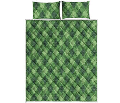 Forest Green Argyle Pattern Print Quilt Bed Set