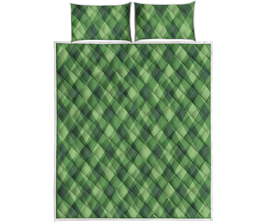 Forest Green Argyle Pattern Print Quilt Bed Set