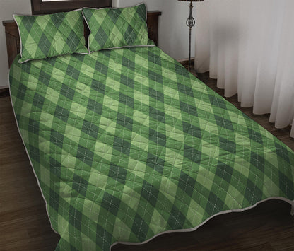 Forest Green Argyle Pattern Print Quilt Bed Set